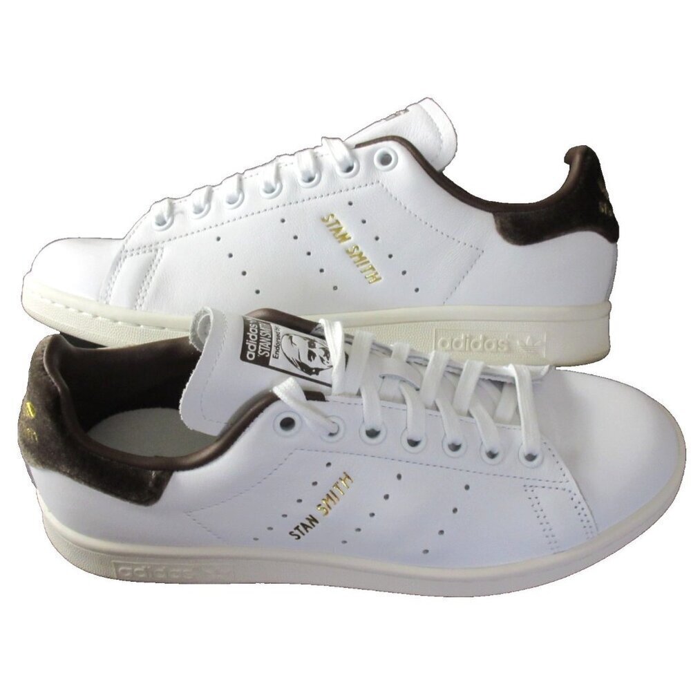 Adidas Women's Stan Smith Leather Court Sneakers White Gold Brown Sizes NIB